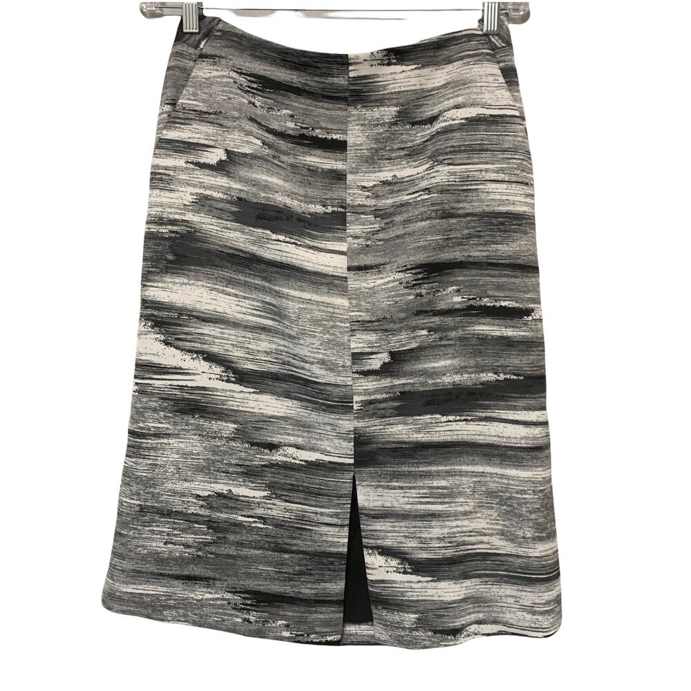 H Halston Abstract Mirrored‎ Print Gray White Front Slit Pencil Skirt Lined 4